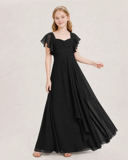 Black Chiffon A-line Junior Bridesmaid Dress Front View