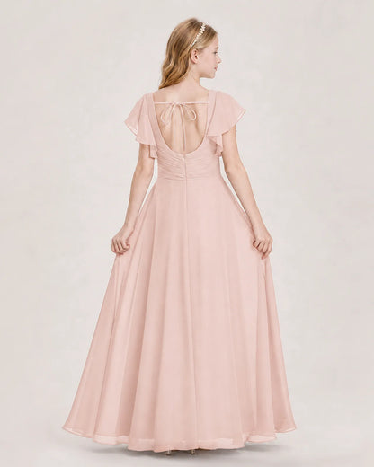 Blush Pink Chiffon A-Line Junior Bridesmaid Dress Back View