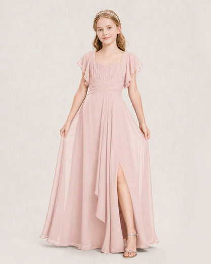 Blush Pink Chiffon A-Line Junior Bridesmaid Dress Front View