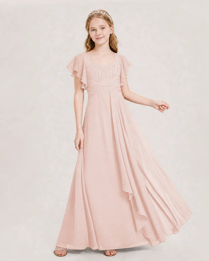 Blush Pink Chiffon A-line Junior Bridesmaid Dress Front View