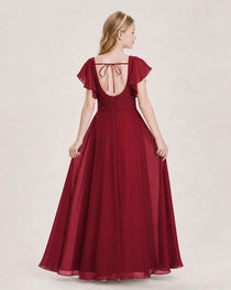 Dideyttawl Junior Bridesmaid Dress Sweetheart Neck Slit Chiffon Floor-Length Gown