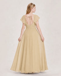 Dideyttawl Junior Bridesmaid Dress Sweetheart Neck Slit Chiffon Floor-Length Gown