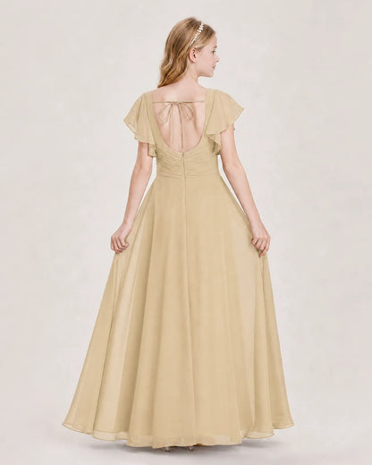 Champagne Chiffon A-Line Junior Bridesmaid Dress Back View