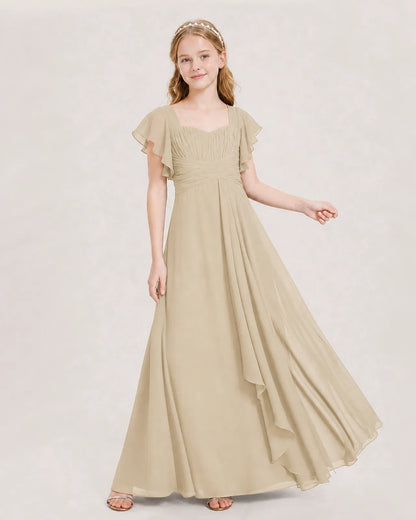 Champagne Chiffon A-line Junior Bridesmaid Dress Front View