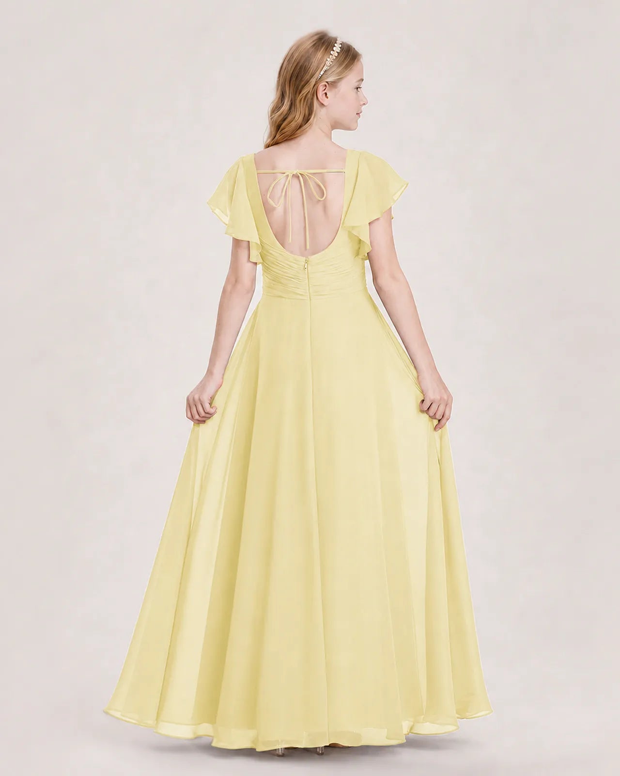 Daffodil Chiffon A-Line Junior Bridesmaid Dress Back View