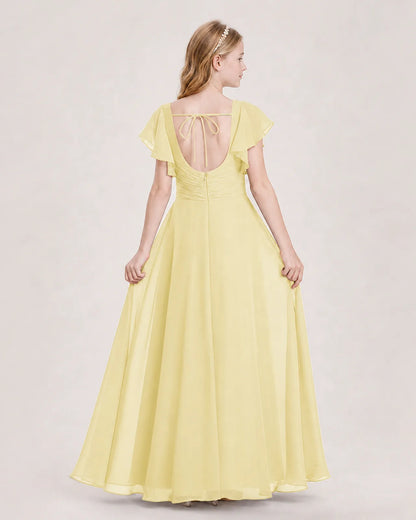 Daffodil Chiffon A-Line Junior Bridesmaid Dress Back View