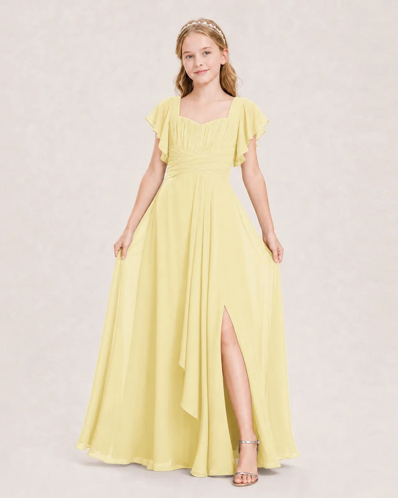 Daffodil Chiffon A-Line Junior Bridesmaid Dress Front View