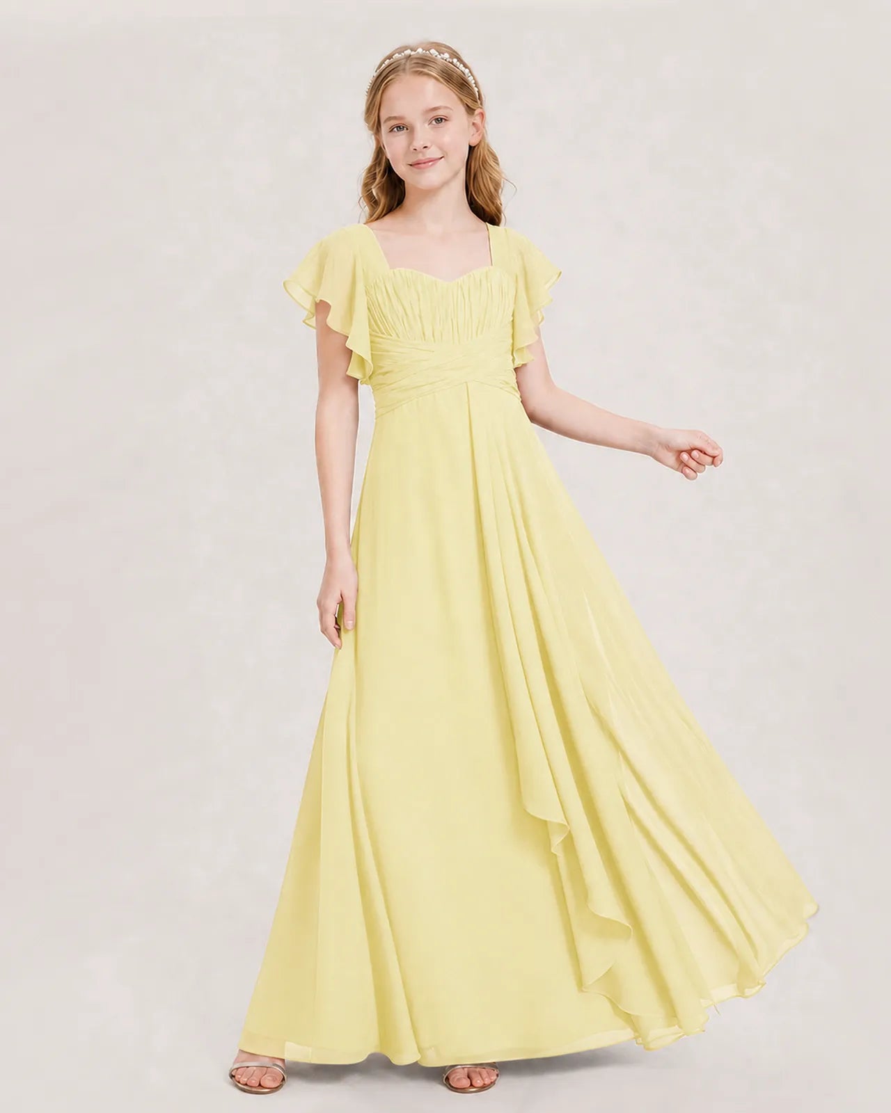 Daffodil Chiffon A-line Junior Bridesmaid Dress Front View