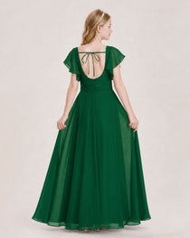 Dideyttawl Junior Bridesmaid Dress Sweetheart Neck Slit Chiffon Floor-Length Gown