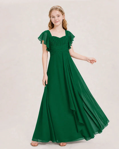 Dark Green Chiffon A-line Junior Bridesmaid Dress Front View