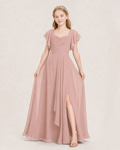 Dusty Rose Chiffon A-Line Junior Bridesmaid Dress Front View