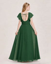 Dideyttawl Junior Bridesmaid Dress Sweetheart Neck Slit Chiffon Floor-Length Gown