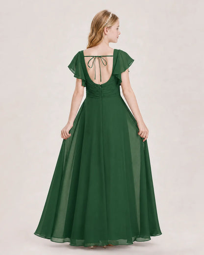 Emerald Green Chiffon A-Line Junior Bridesmaid Dress Back View