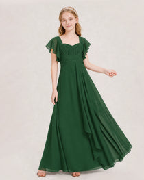 Dideyttawl Junior Bridesmaid Dress Sweetheart Neck Slit Chiffon Floor-Length Gown