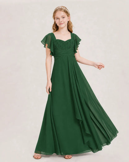 Emerald Green Chiffon A-line Junior Bridesmaid Dress Front View
