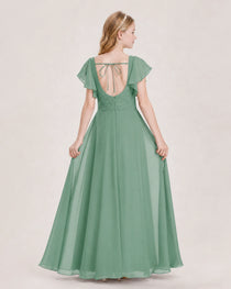 Dideyttawl Junior Bridesmaid Dress Sweetheart Neck Slit Chiffon Floor-Length Gown