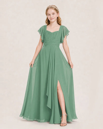Eucalyptus Chiffon A-Line Junior Bridesmaid Dress Front View