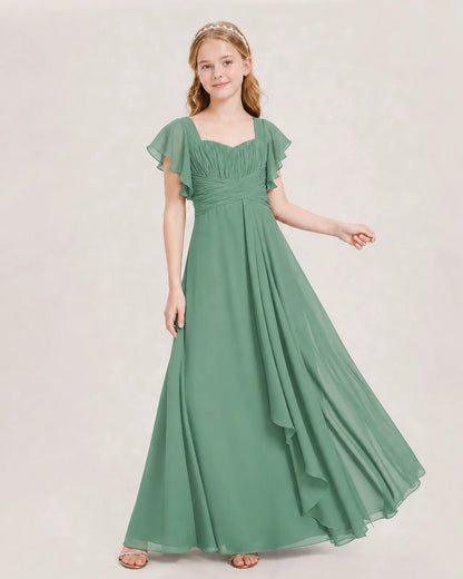 Eucalyptus Chiffon A-line Junior Bridesmaid Dress Front View