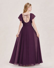 Dideyttawl Junior Bridesmaid Dress Sweetheart Neck Slit Chiffon Floor-Length Gown