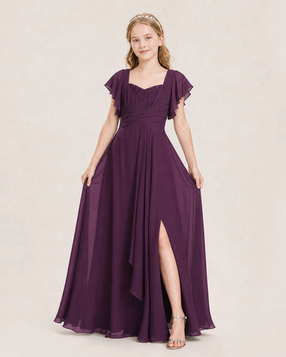 Grape Chiffon A-Line Junior Bridesmaid Dress Front View