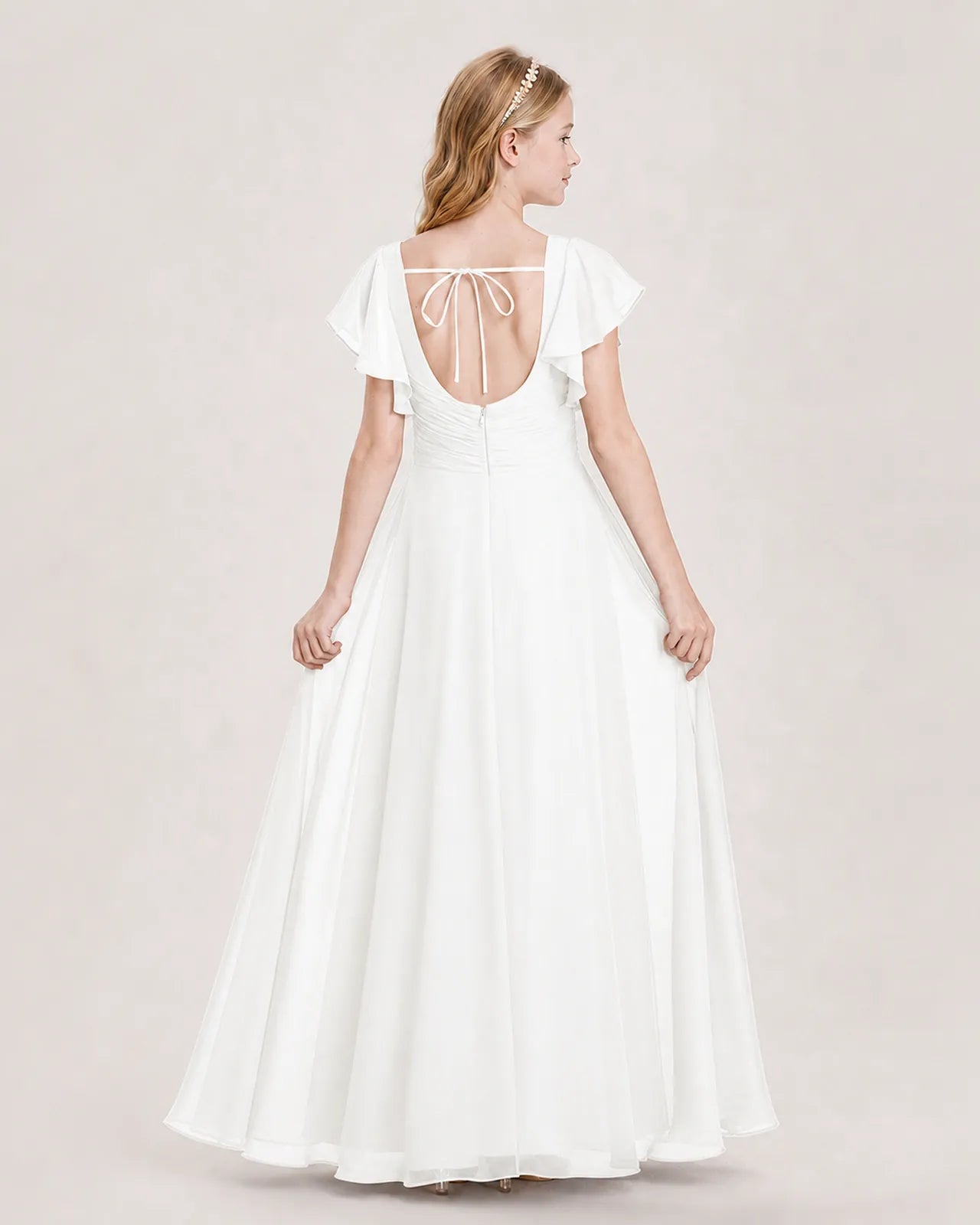 Ivory Chiffon A-Line Junior Bridesmaid Dress Back View