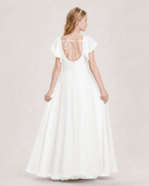 Dideyttawl Junior Bridesmaid Dress Sweetheart Neck Slit Chiffon Floor-Length Gown