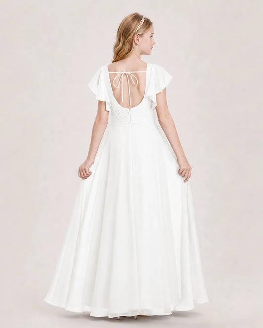 Ivory Chiffon A-Line Junior Bridesmaid Dress Back View
