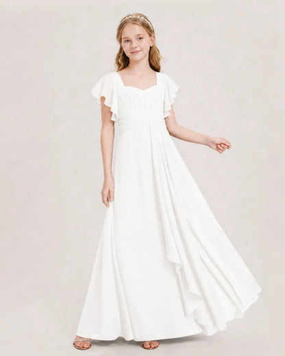 Ivory Chiffon A-line Junior Bridesmaid Dress Front View