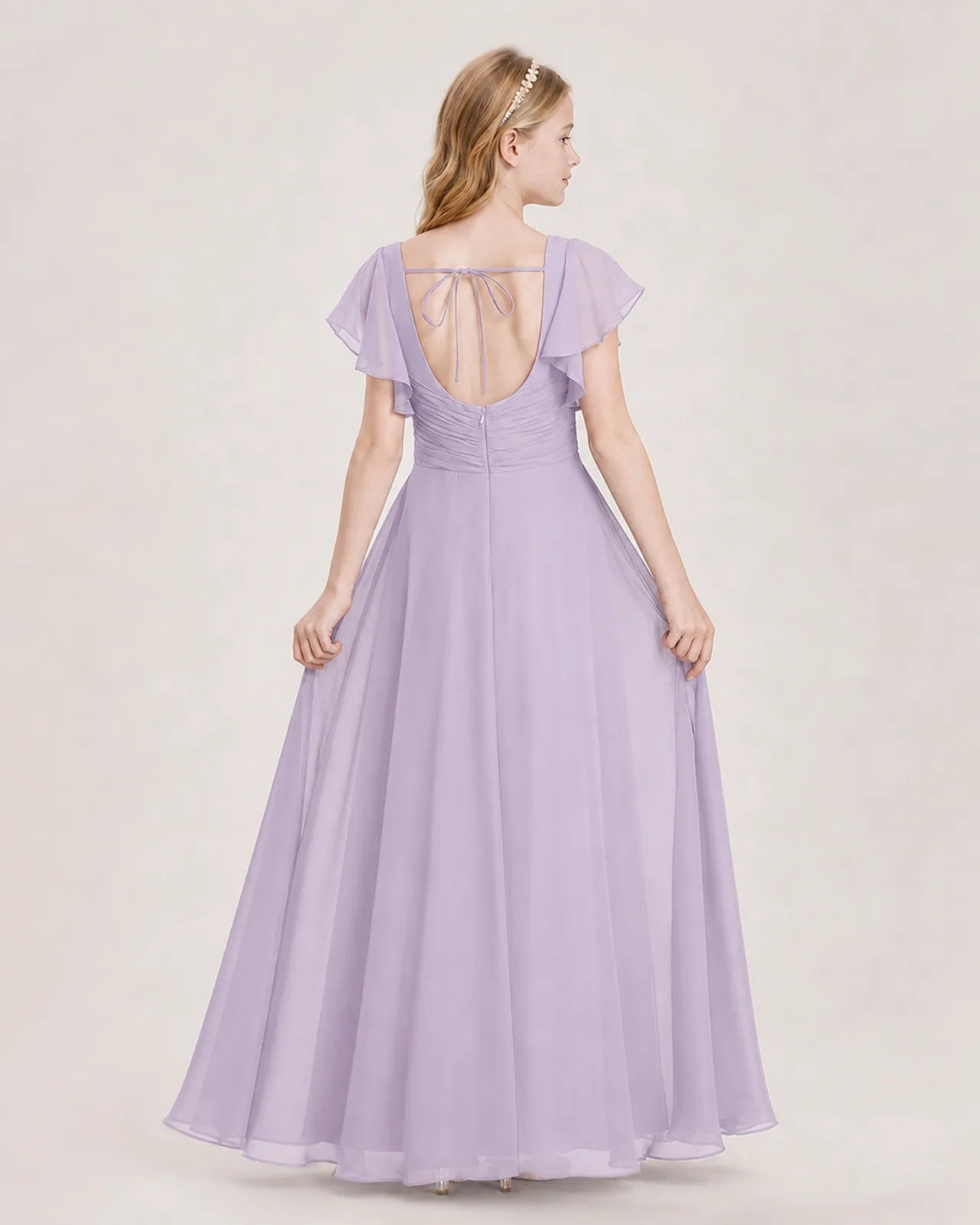 Lavender Chiffon A-Line Junior Bridesmaid Dress Back View