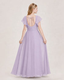 Dideyttawl Junior Bridesmaid Dress Sweetheart Neck Slit Chiffon Floor-Length Gown