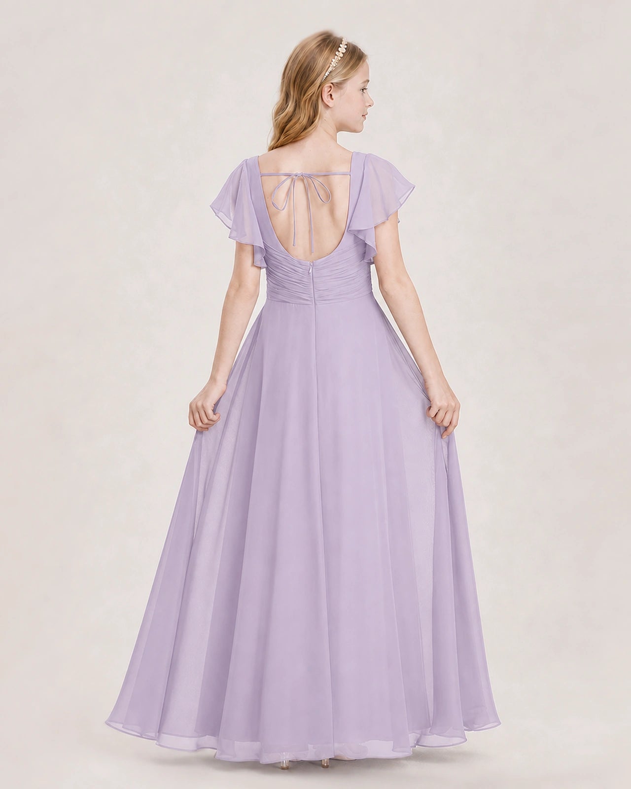 Dideyttawl Junior Bridesmaid Dress Sweetheart Neck Slit Chiffon Floor-Length Gown