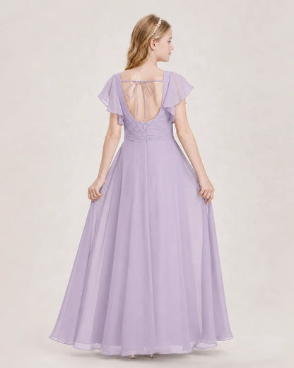 Lavender Chiffon A-Line Junior Bridesmaid Dress Back View