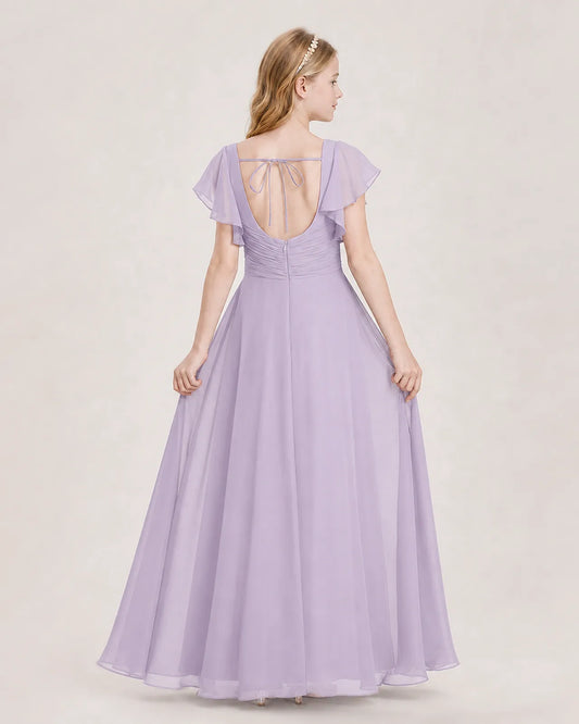 Lavender Chiffon A-Line Junior Bridesmaid Dress Back View