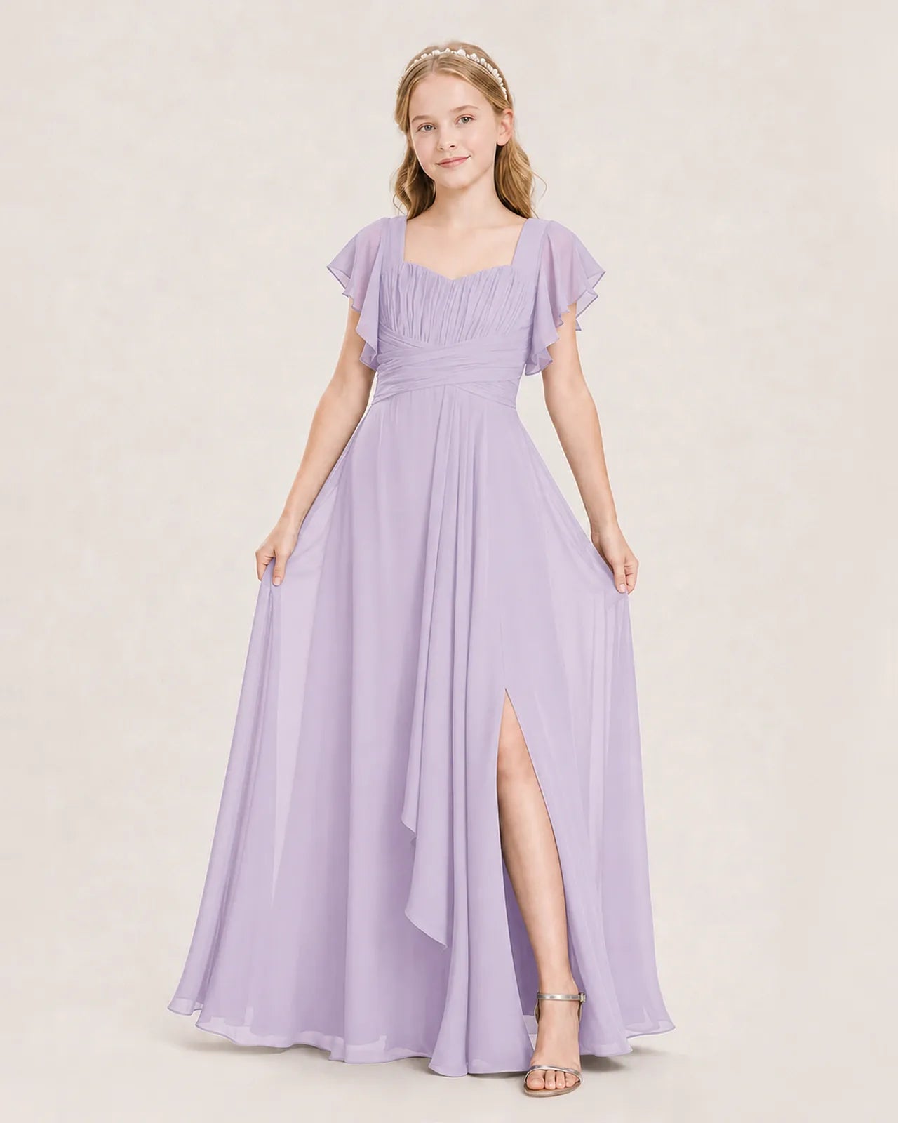 Lavender Chiffon A-Line Junior Bridesmaid Dress Front View