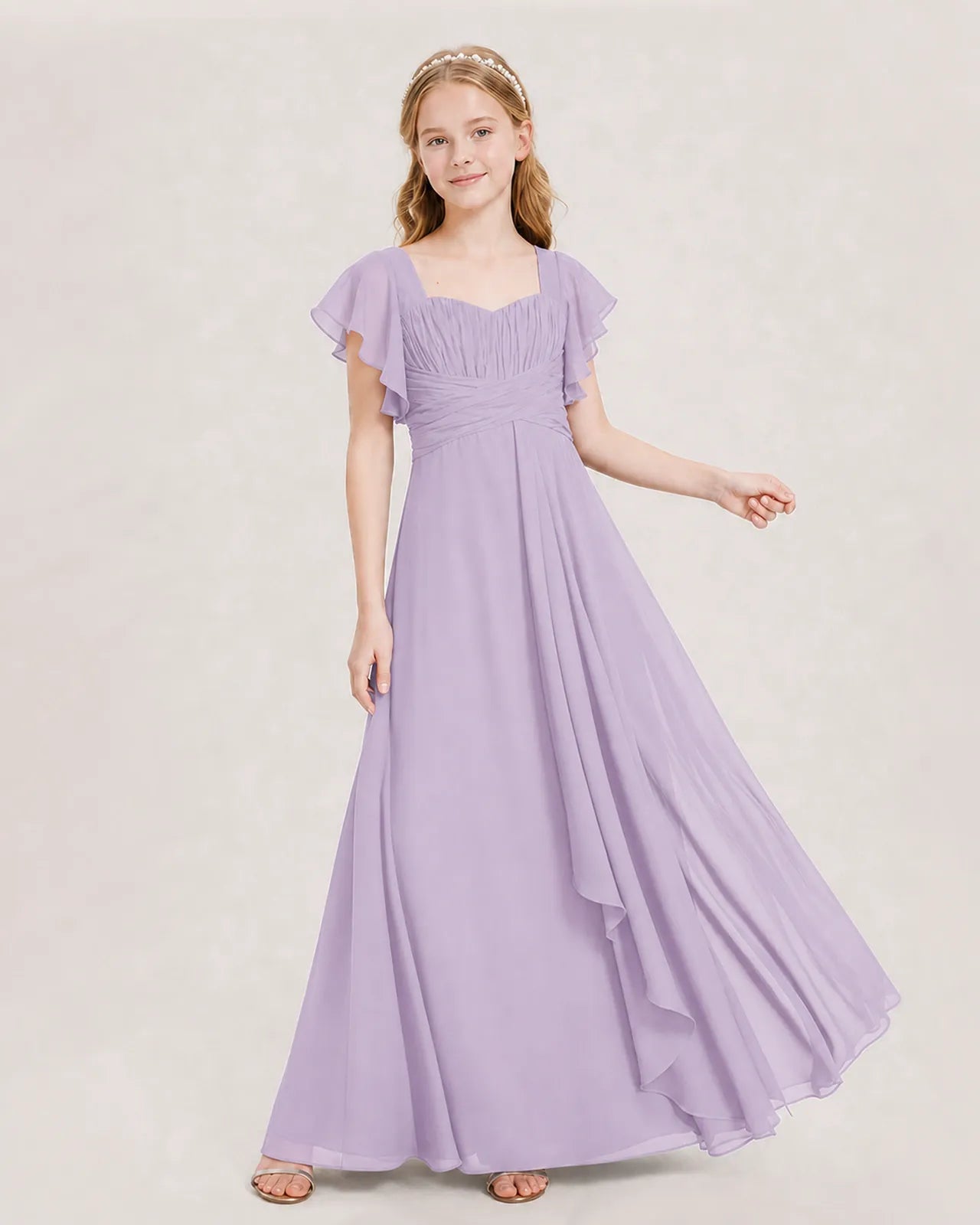 Lavender Chiffon A-line Junior Bridesmaid Dress Front View