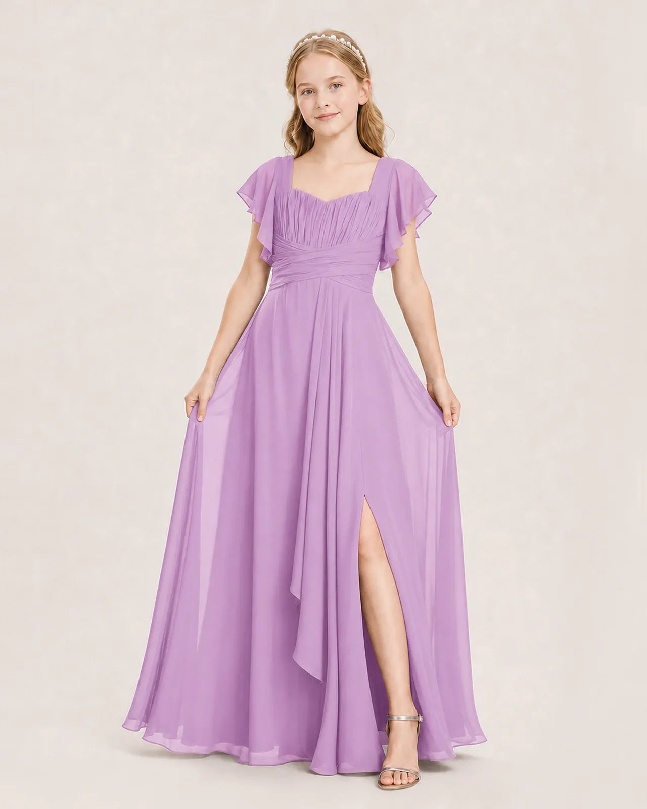 Lilac Chiffon A-Line Junior Bridesmaid Dress Front View