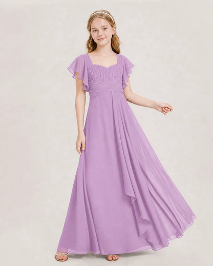Lilac Chiffon A-line Junior Bridesmaid Dress Front View
