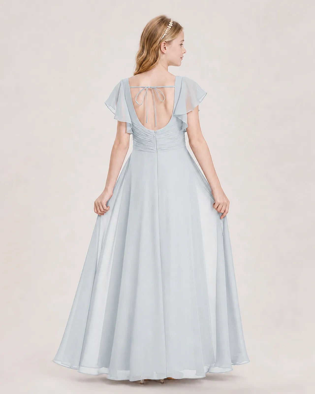 Mist Chiffon A-Line Junior Bridesmaid Dress Back View