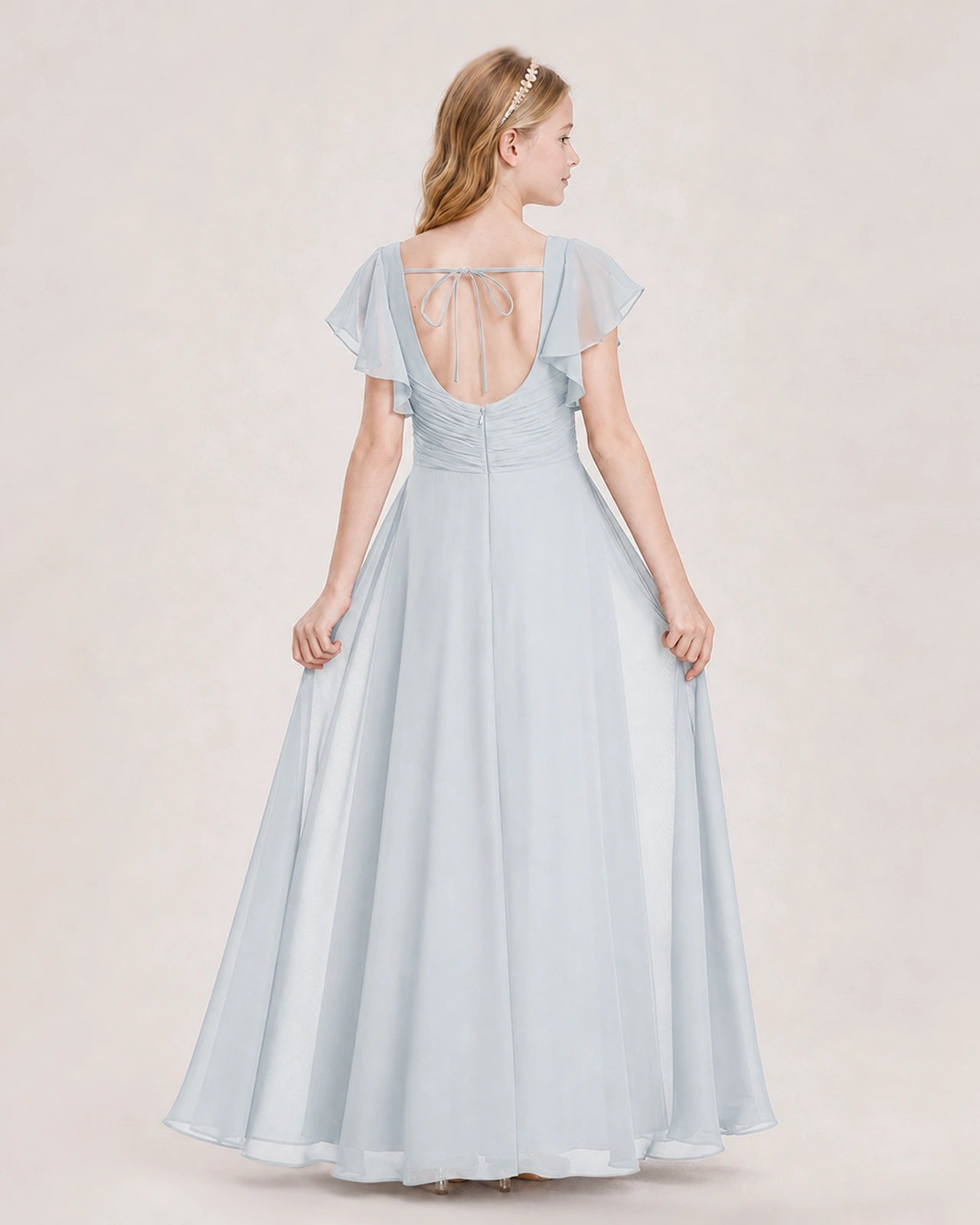 Dideyttawl Junior Bridesmaid Dress Sweetheart Neck Slit Chiffon Floor-Length Gown