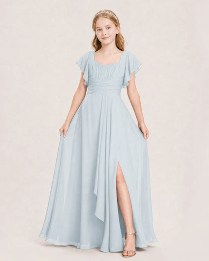 Mist Chiffon A-Line Junior Bridesmaid Dress Front View