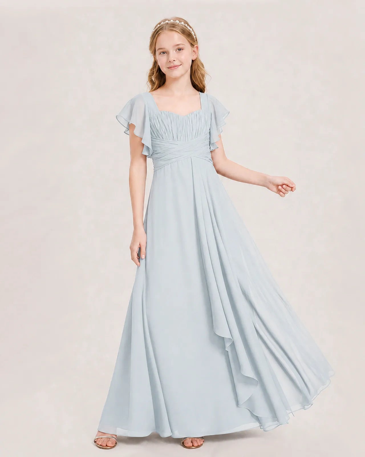 Mist Chiffon A-line Junior Bridesmaid Dress Front View