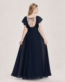 Dideyttawl Junior Bridesmaid Dress Sweetheart Neck Slit Chiffon Floor-Length Gown