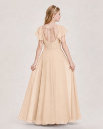 Dideyttawl Junior Bridesmaid Dress Sweetheart Neck Slit Chiffon Floor-Length Gown