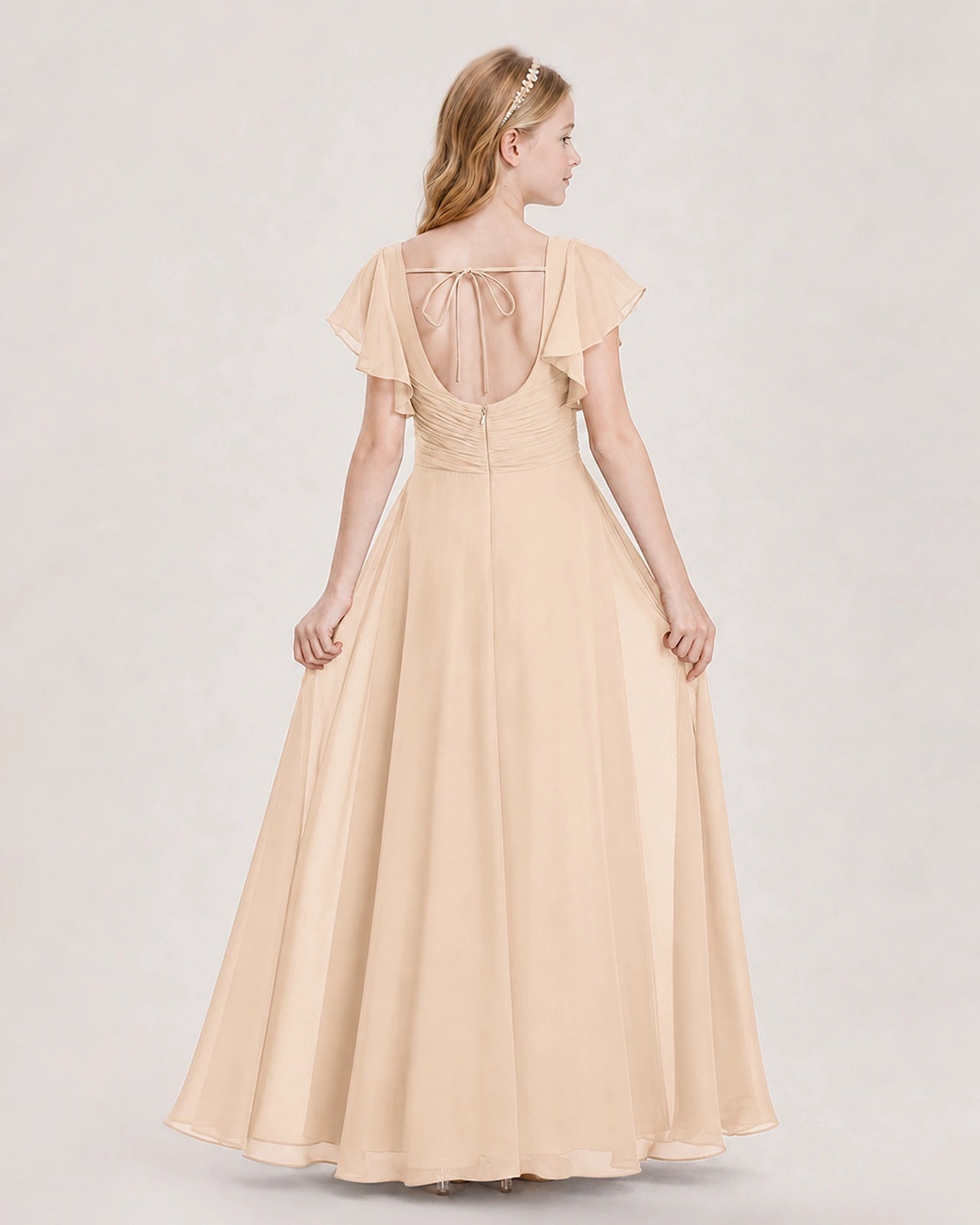 Dideyttawl Junior Bridesmaid Dress Sweetheart Neck Slit Chiffon Floor-Length Gown