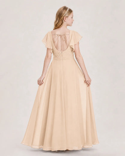 Peach Chiffon A-Line Junior Bridesmaid Dress Back View