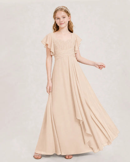 Peach Chiffon A-line Junior Bridesmaid Dress Front View