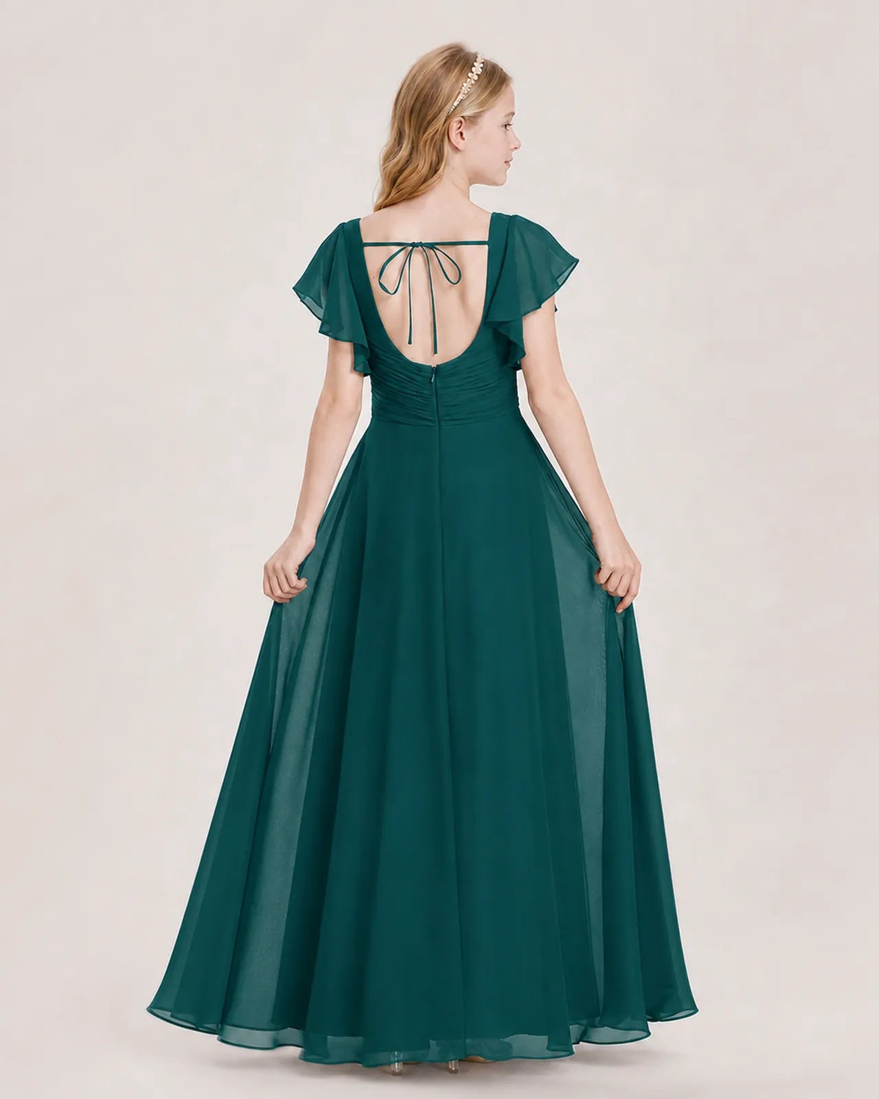 Peacock Chiffon A-Line Junior Bridesmaid Dress Back View