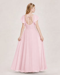Dideyttawl Junior Bridesmaid Dress Sweetheart Neck Slit Chiffon Floor-Length Gown