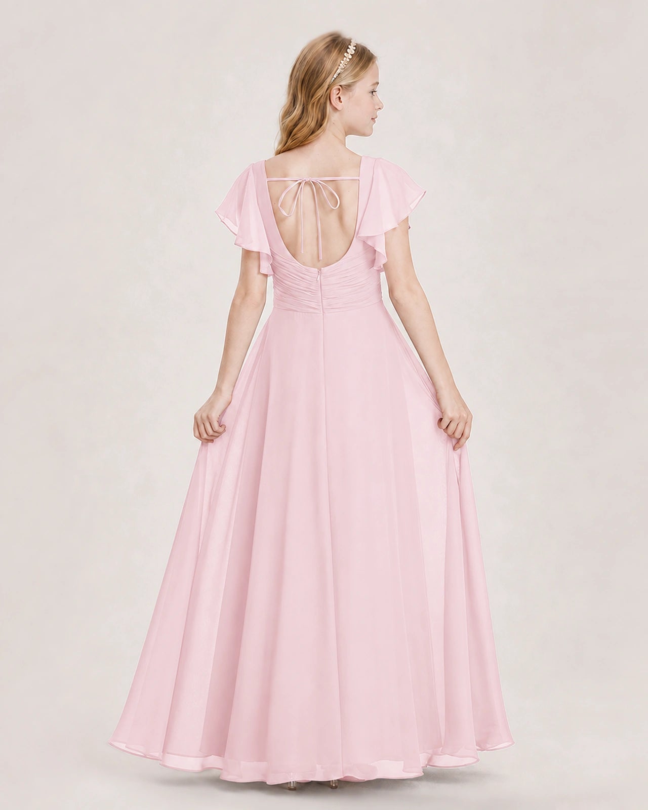 Dideyttawl Junior Bridesmaid Dress Sweetheart Neck Slit Chiffon Floor-Length Gown