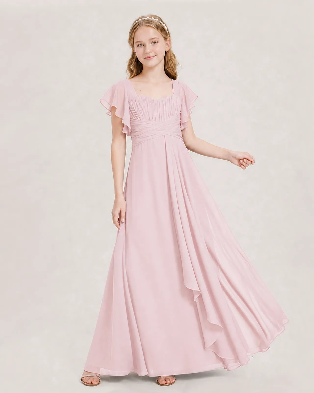 Pink Chiffon A-line Junior Bridesmaid Dress Front View